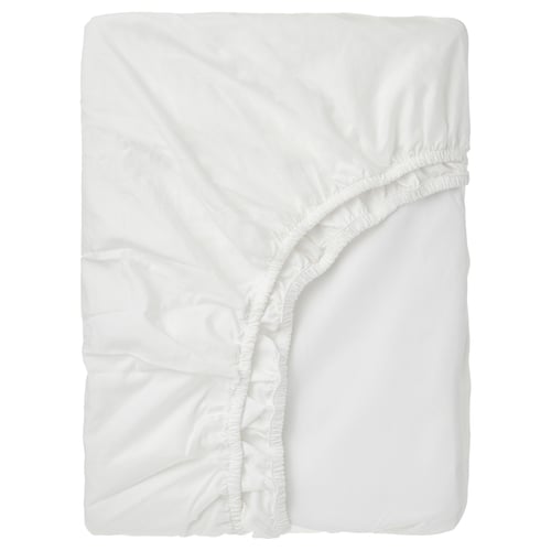 White RÖNNVECKMAL fitted sheet, crisp cotton, rectangular, elastic edges.