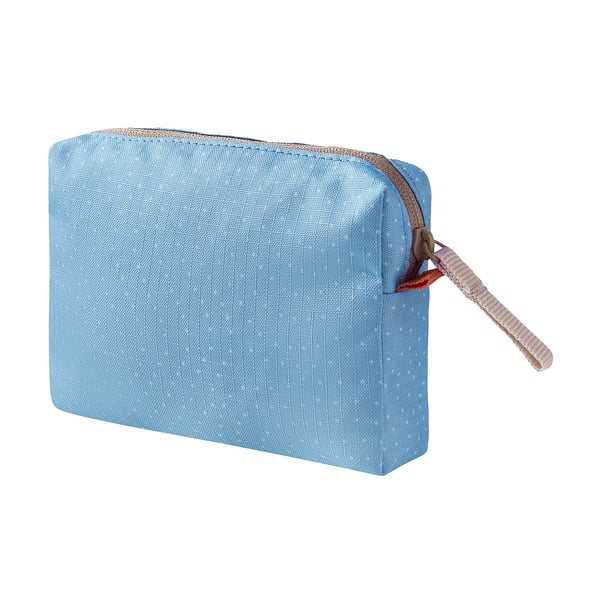 Blue rectangular storage bag with zip and handle, ideal for organising small items.
