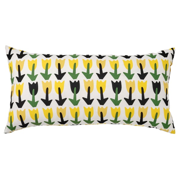 SANDMOTT Cushion, green/yellow, 30x58 cm