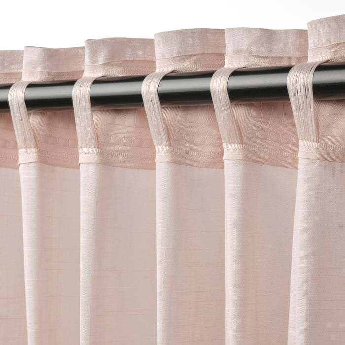 Silverlönn Beige SILVERLÖNN زوج ستائر رقيقة, زهري/مع شريط ستارة, 145x300 سم - IKEA