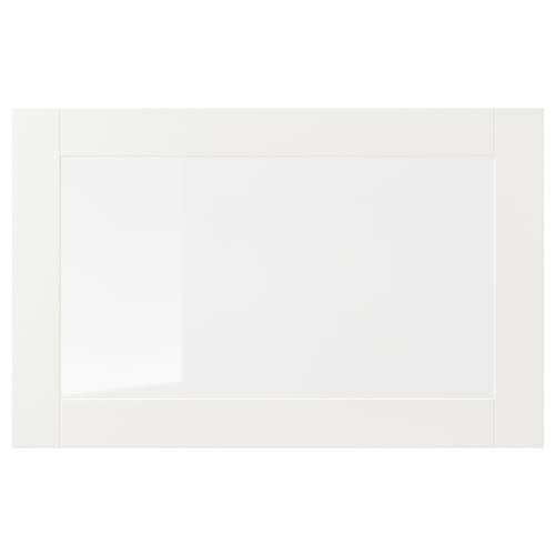 SINDVIK white cabinet with clear glass front, simple design.