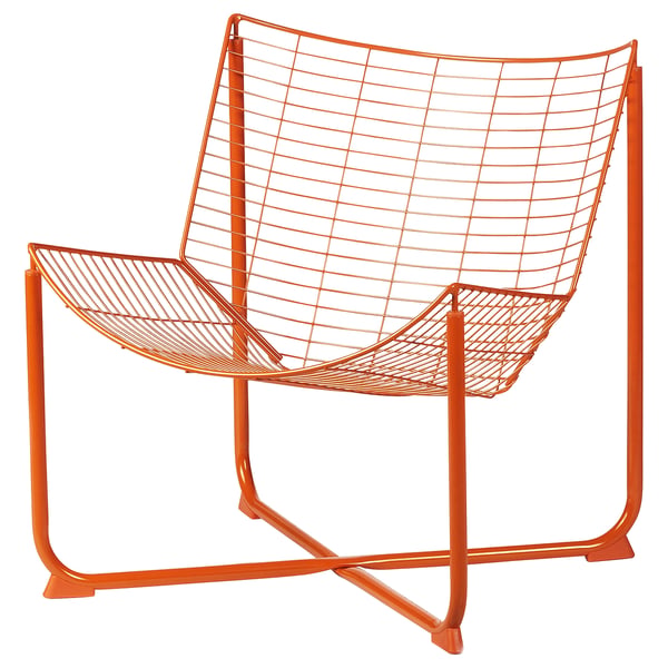 SKÅLBODA orange wire chair, modern classic design with bowl-shaped seat and back, powder-coated steel frame.