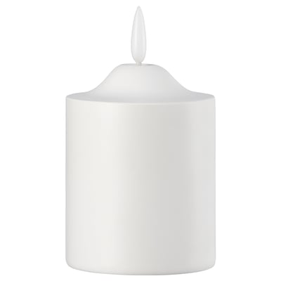 This image shows a white, cylindrical SMÅLOM led candle with a sleek design and a small flame-shaped top, made of plastic.