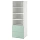A white and mint green SMÅSTAD bookcase with shelves and drawers for storage.