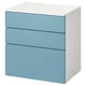 A white and blue SMÅSTAD chest of drawers with three drawers. It a modern design with a smooth finish, ideal for small spaces.