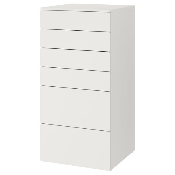 SMÅSTAD / PLATSA Chest of 6 drawers, white/white, 60x57x123 cm