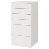 SMÅSTAD / PLATSA Chest of 6 drawers, white/white, 60x57x123 cm