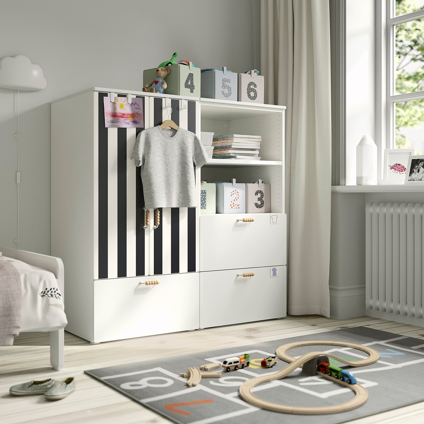 SMÅSTAD / PLATSA storage combination, white black/white/stripe