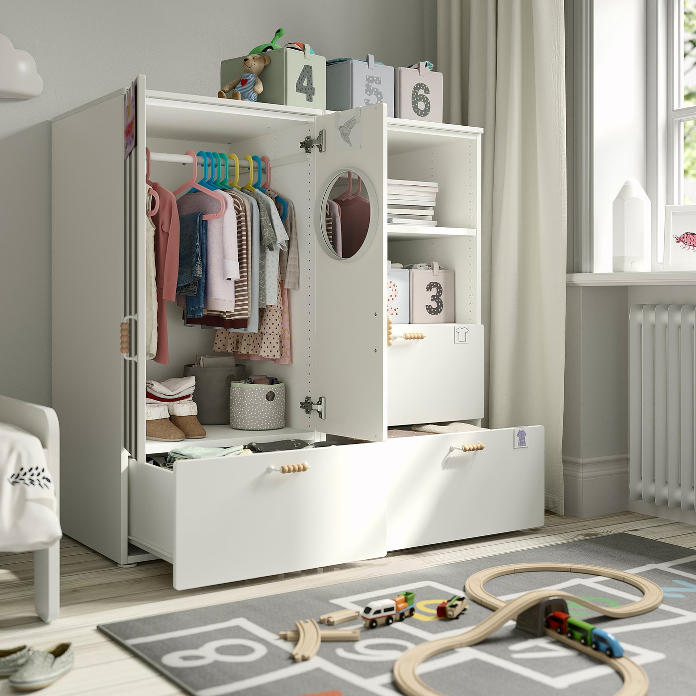 SMÅSTAD / PLATSA storage combination, white black/white/stripe