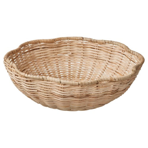 SMÖRFISK round wicker basket, beige, natural material, woven design.