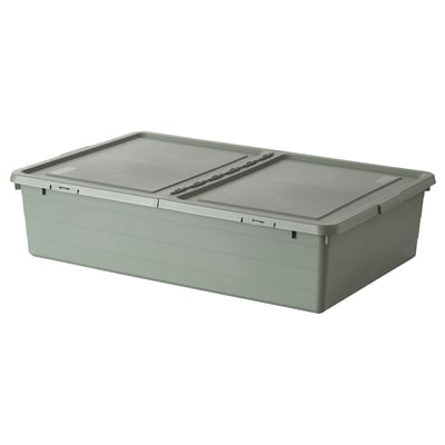 SOCKERBIT Storage box with lid, grey-green, 50x77x19 cm