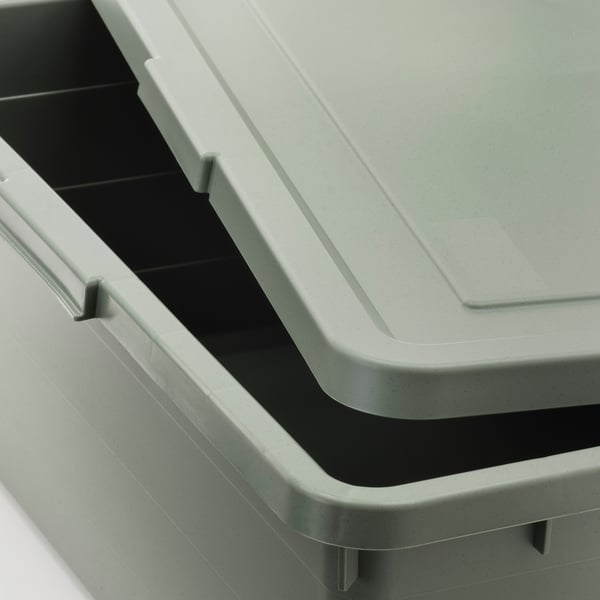 SOCKERBIT Storage box with lid, grey-green, 50x77x19 cm