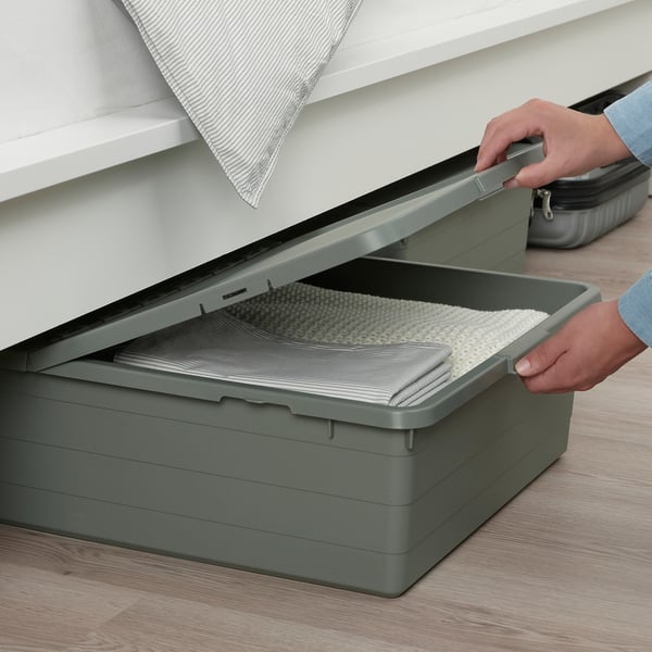 SOCKERBIT Storage box with lid, grey-green, 50x77x19 cm