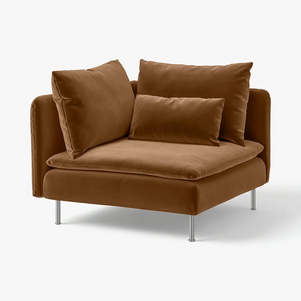 SÖDERHAMN: brown, modern, velvet, modular sofa with loose cushions.