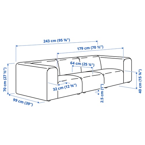Illustration with measurements for the product: STOCKHOLM 2025.