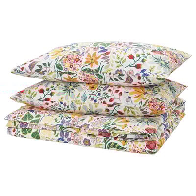 STRANDLUMMER Duvet cover and 2 pillowcases, multicolour/floral pattern, 240x220/50x80 cm