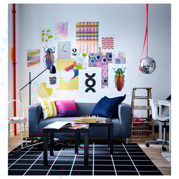 svallerup سجاد بغزل مسط ح داخلي خارجي أسود أبيض 200x200 سم ikea