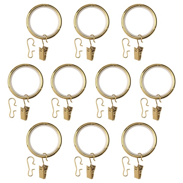 SYRLIG Curtain ring with clip and hook, brass-colour, 38 mm