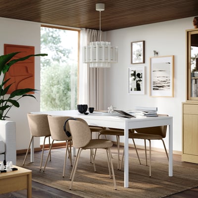 TONSTAD / KRYLBO Table and 6 chairs, off-white/Tonerud dark beige, 200x85 cm