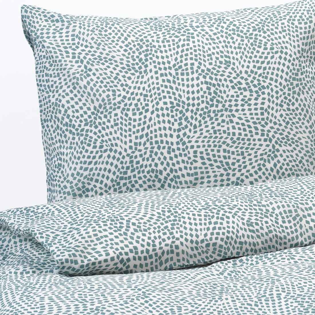 TRÄDKRASSULA duvet cover and pillowcase, white/blue, 150x200/50x80 cm