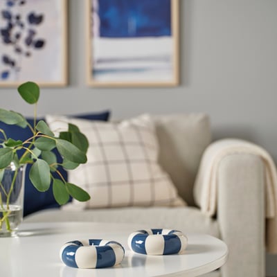 TRÄDSTAM حامل شمعة صغيرة, أزرق غامق/أبيض, 4 سم