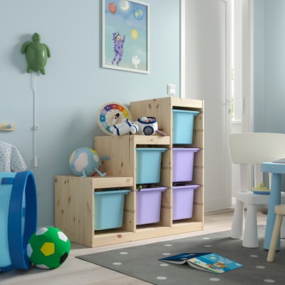 TROFAST Storage combination, light white stained pine lilac/light blue, 94x44x91 cm