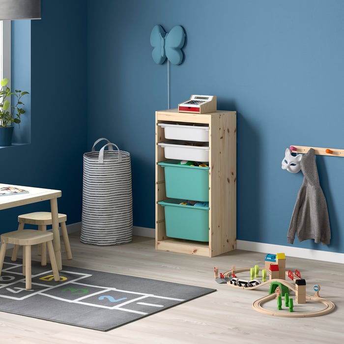 TROFAST storage combination, light white stained pine white/turquoise