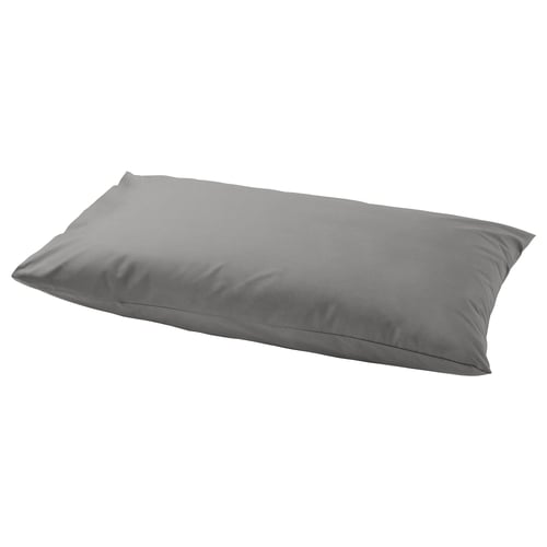 Grey pillowcase, rectangular shape, smooth fabric, made of cotton and lyocell.