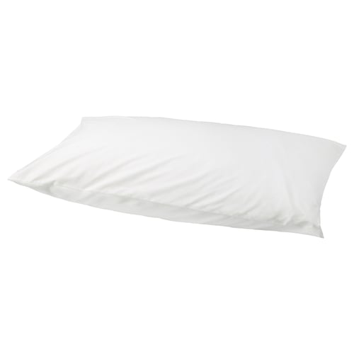 Single white pillowcase, crisp, rectangular yet slightly curved, with smooth silk-like material.