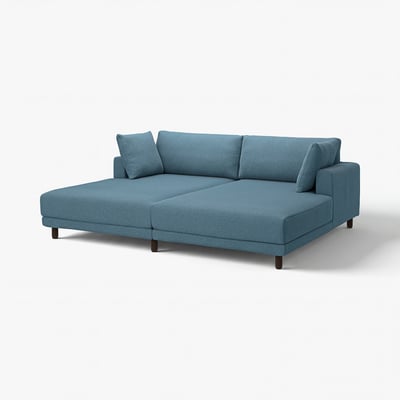 Blue UPPÅKRA sectional sofa, modern design, deep cushions, wooden legs.
