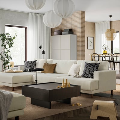 UPPÅKRA 4,5-seat modular sofa, with chaise longue, left/Axvall off-white