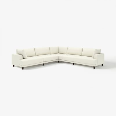 Modern UPPÅKRA sectional sofa, light beige, with plush cushions and dark wooden legs.