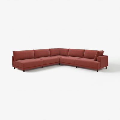 UPPÅKRA: large l-shaped orange sofa, modern design, comfy cushions, wooden legs.