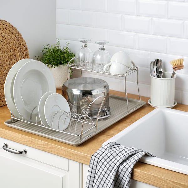 VÄLVÅRDAD Dish drainer, beige/galvanised, 52x35 cm