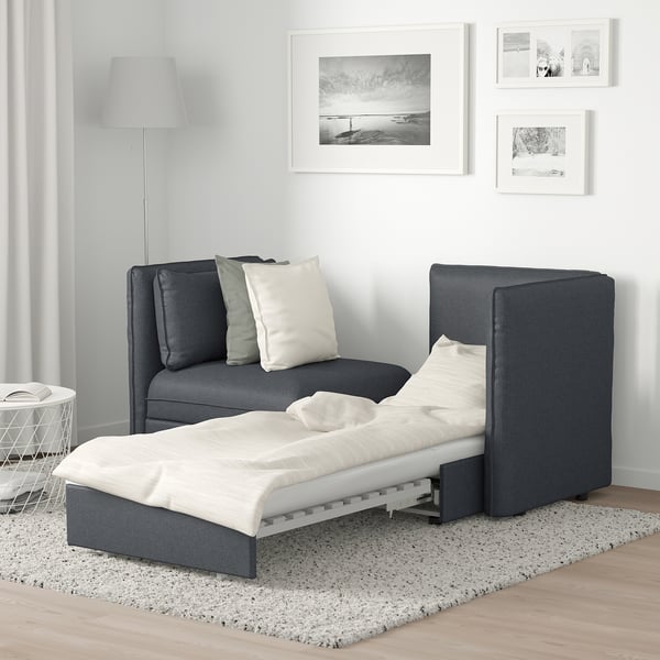 Vallentuna وحدة كنب بمقعدين مع كنبة سرير وتخزين Hillared رمادي غامق Ikea