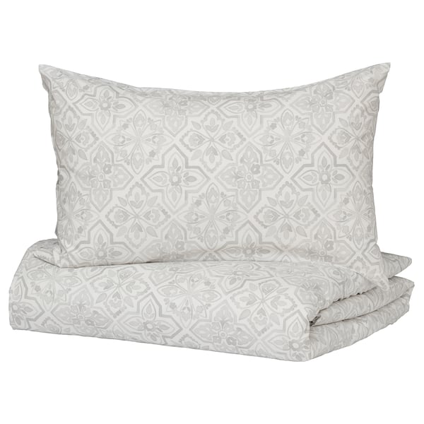 VÅRÖRT Duvet cover and 2 pillowcases, grey, 240x220x50x80 cm IKEA