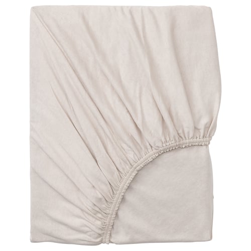 Fitted sheet, VÅRVIAL, light beige, 100% cotton, rectangular, elastic edges.