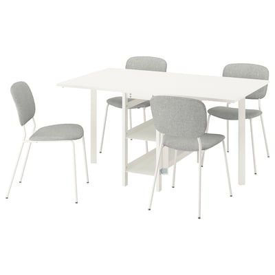 VIHALS / VIHALS Table and 4 chairs, gateleg table white/white Tibbleby beige-grey, 39/95/151x90 cm