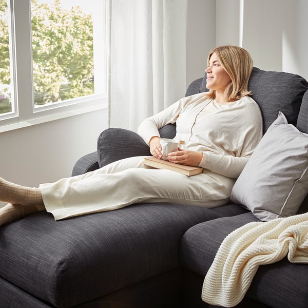 VINLIDEN 3-seat sofa with chaise longue, Hillared anthracite