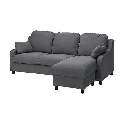VINLIDEN Cover for 3-seat sofa, with chaise longue/Hakebo dark grey