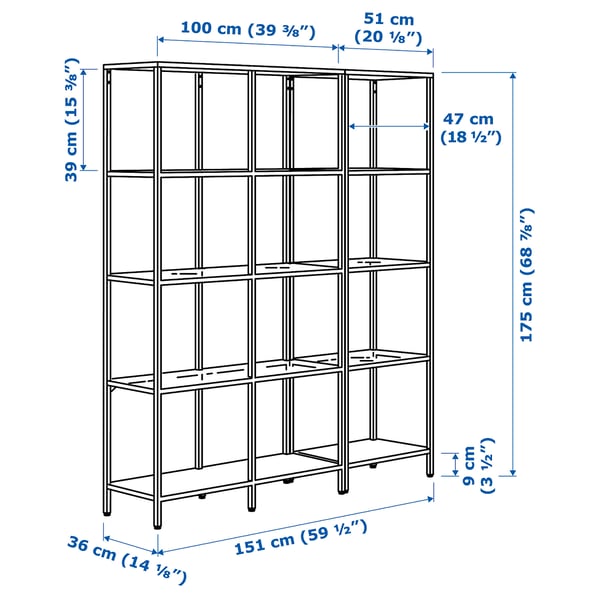 VITTSJÖ Storage combination, black-brown/glass, 151x36x175 cm