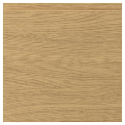 VOXTORP wooden panel, oak finish. Smooth surface, integrated handles, rectangular shape.