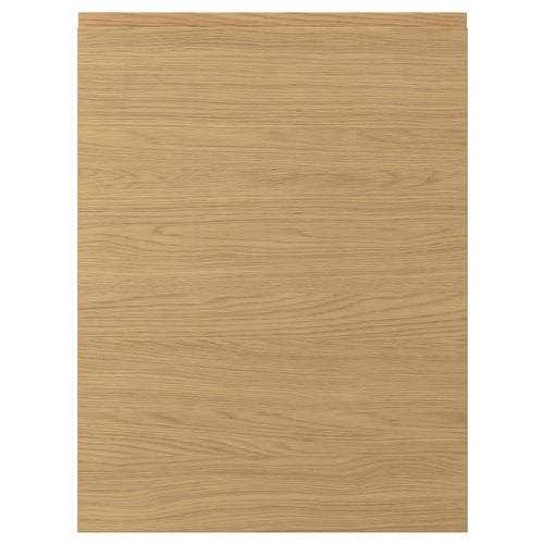 VOXTORP oak-like, smooth door, square shape, with integrated handles.