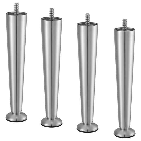 Four ABBORRÅSEN stainless steel legs shown, conical shape, feet base.