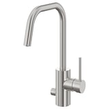 A modern silver ÄLMAREN tap with a high spout, featuring a sleek cylindrical design.