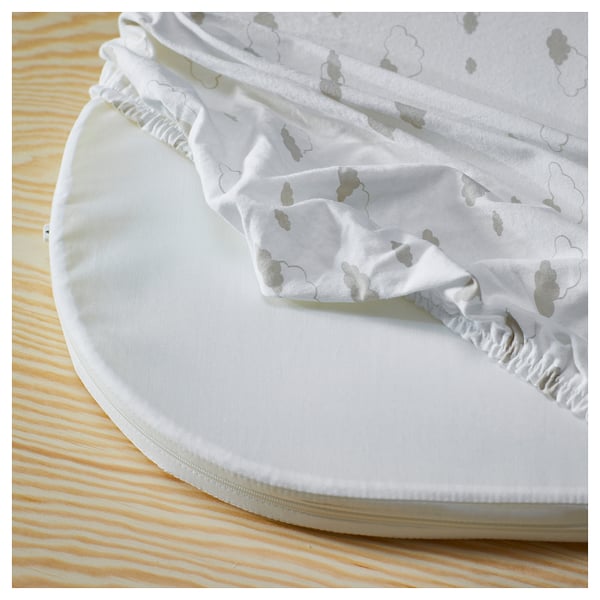 ÄLSKVÄRD Fitted sheet for bassinet, clouds/dots/off-white, 41x75 cm