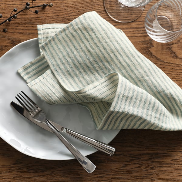 ÄLVMAL Tea towel, pale blue/orange striped, 45x60 cm