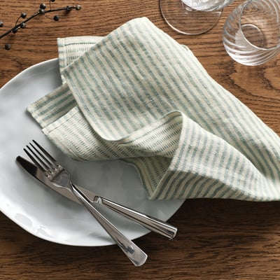 ÄLVMAL Tea towel, pale blue/orange striped, 45x60 cm