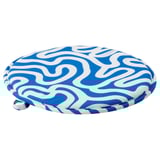 Blue & white swirled round chair pad, recycled polyester.