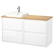 A white ÄNGSJÖN bathroom vanity with two drawers, a bamboo countertop, and a square white ceramic basin.